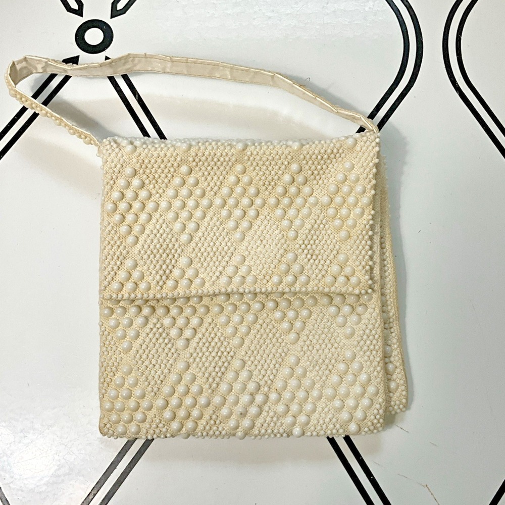 VTG Candy Dot Purse 1960s Plastic Beaded Handbag Pocketbook 2 Compartments - Picture 3 of 16